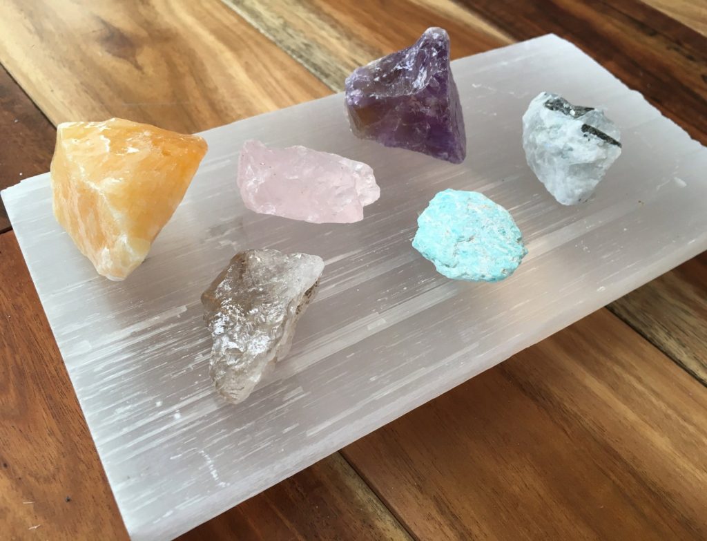 image of a selenite slab used to charge and cleanse crystals